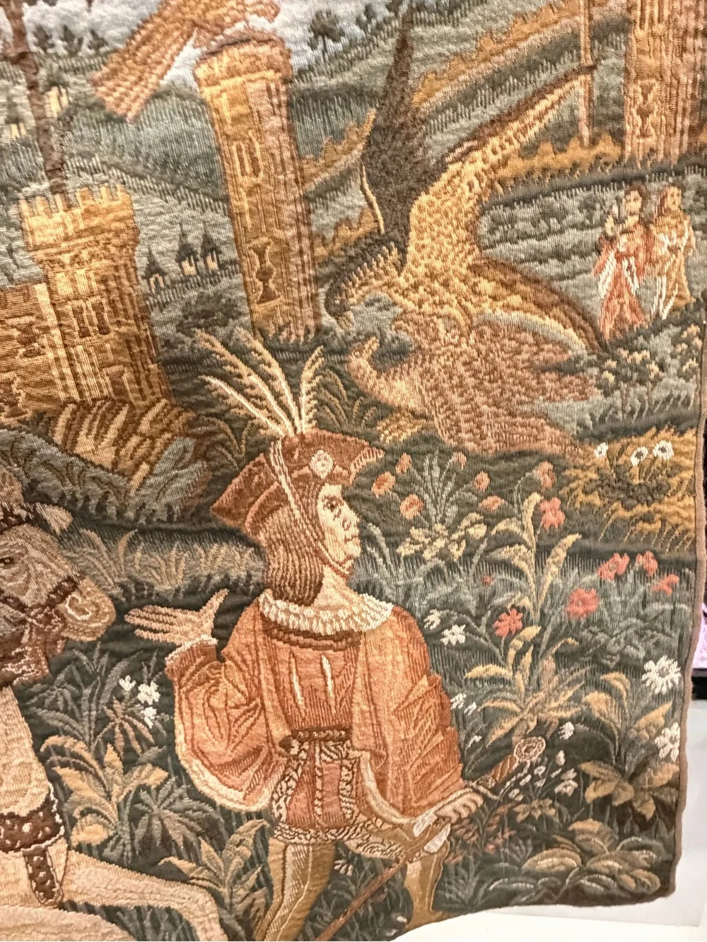 Vintage-Style Medieval Horse Tapestry Wall Hanging in Brown and Cream